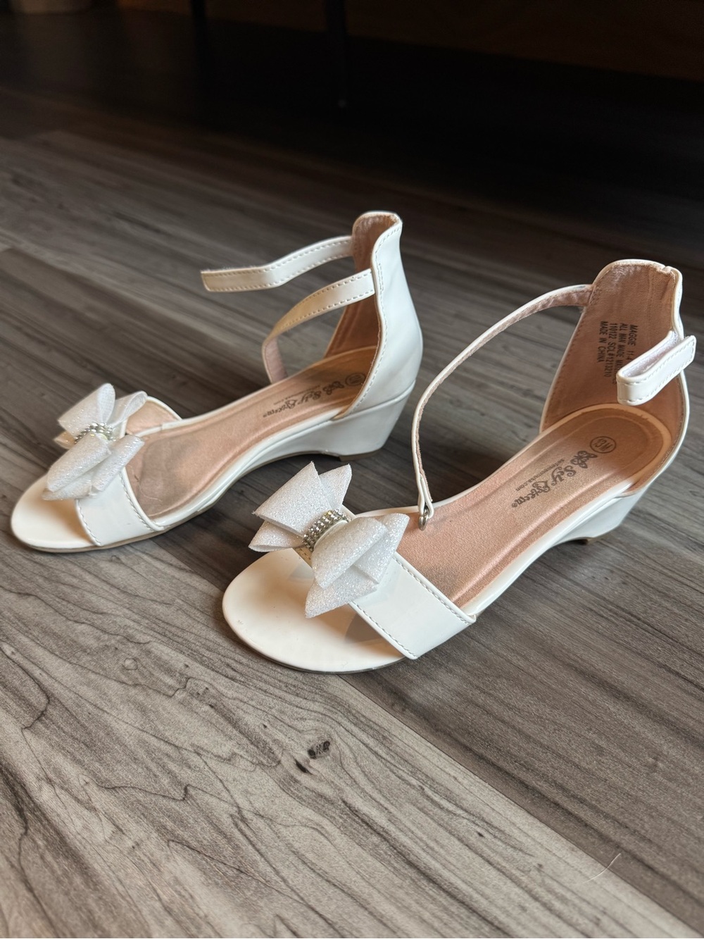Self Esteem White Bow Ankle-Strap Wedge Sandals